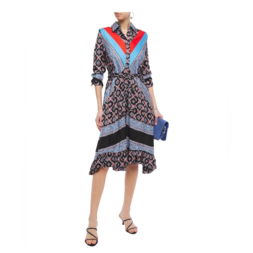Sandro John Color-Blocked Mixed-Print Midi Dress In Blue